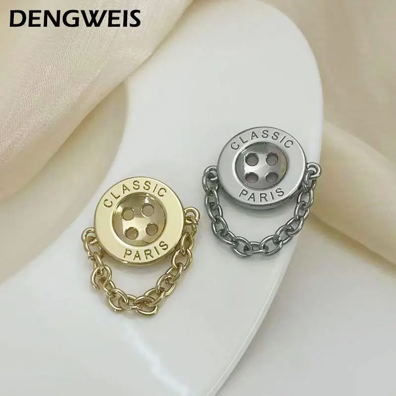 Chain Four Eye Metal Clothes Button Cuff Jackets Coats DIY Sewing Accessories Decor Round Buttons for Woman Dress Embellishments