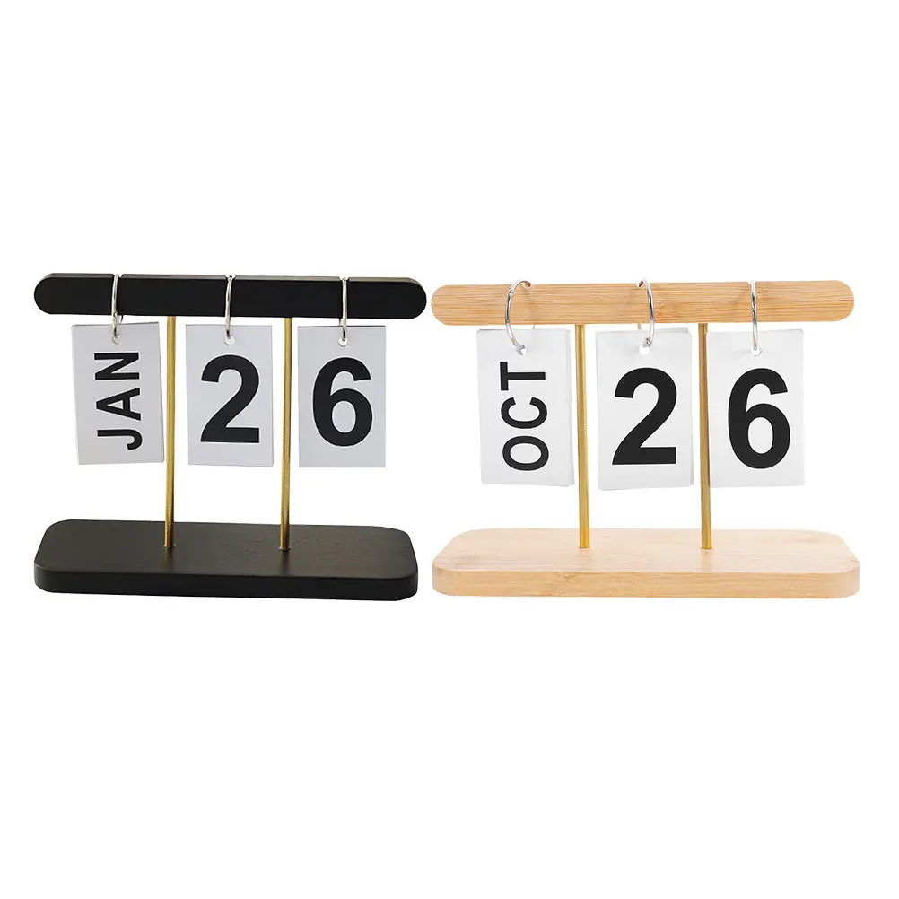 

2Pcs Desktop Wooden Perpetual Calendar Hanging Flip Date Display Neutral Minimalist Design Farmhouse Modern Office Home