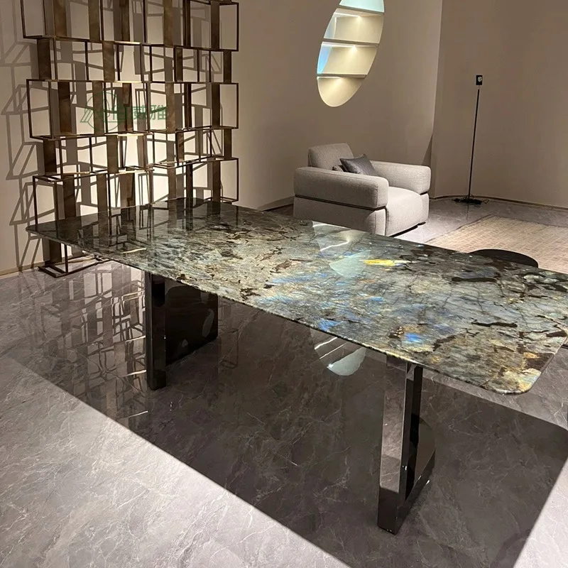 

Итальянский светлый роскошный натуральный мрамор, синий жадеит, роскошный каменный обеденный стол, прямоугольный элитный обеденный стол для виллы, выбор Боа