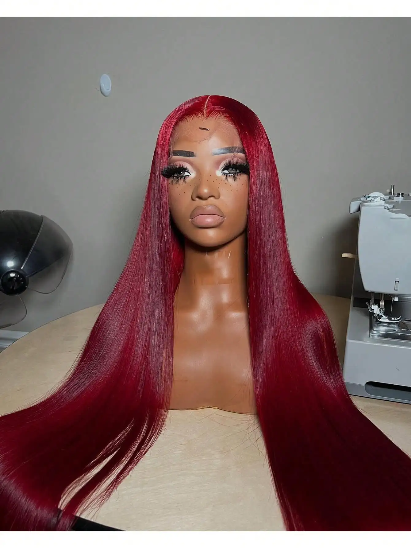 Burgundy 13x4 HD Transparent Lace Frontal Human Hair Wig Long Straight Red 99J Colored 200% Pre Plucked With Baby Hair For Women