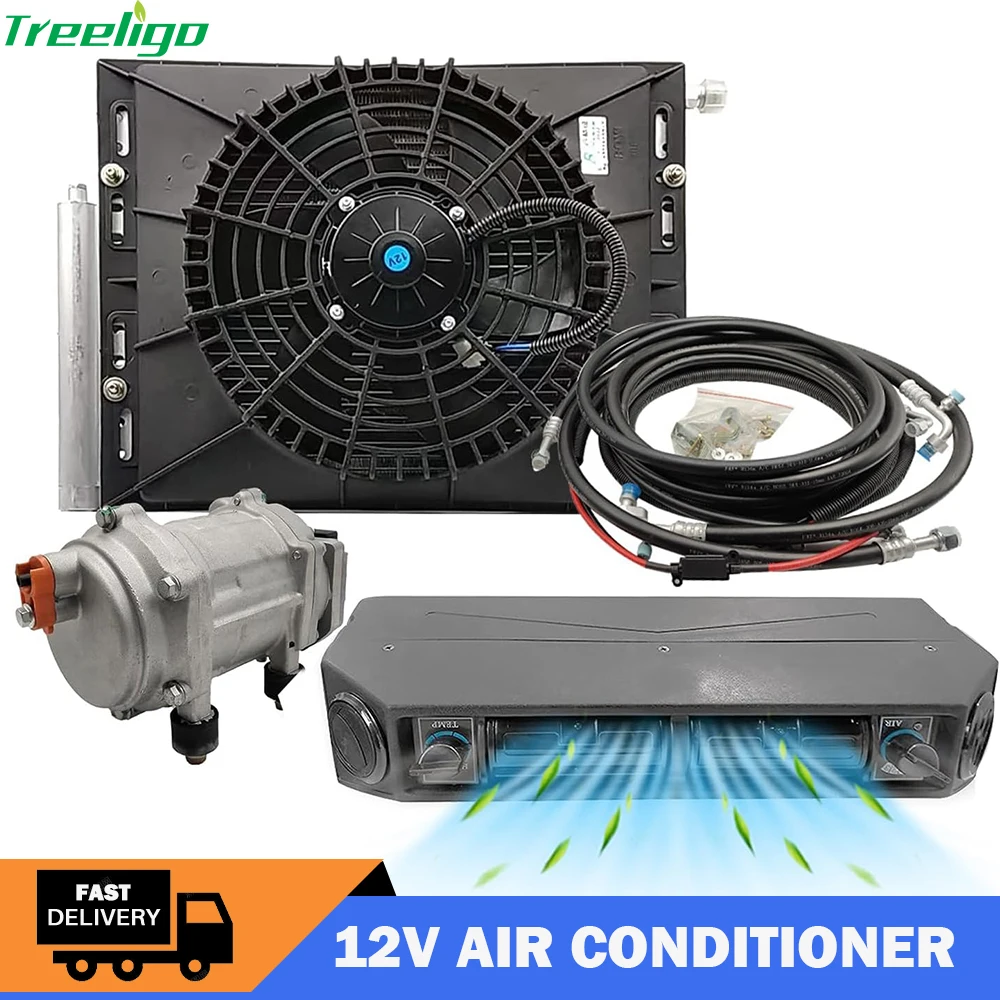 Treeligo Air Conditioner 12v 24V Heat and Cool Electric Underdash Air Conditioning system Ac For Car Automotive Truck Camper Van