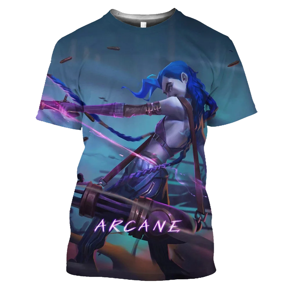 Popular Arcane League Jinx T-shirts 3D Print Men/Women Anime T shirt Casual Harajuku O-Neck Short Sleeve Y2k Top Kid Cartoon Tee