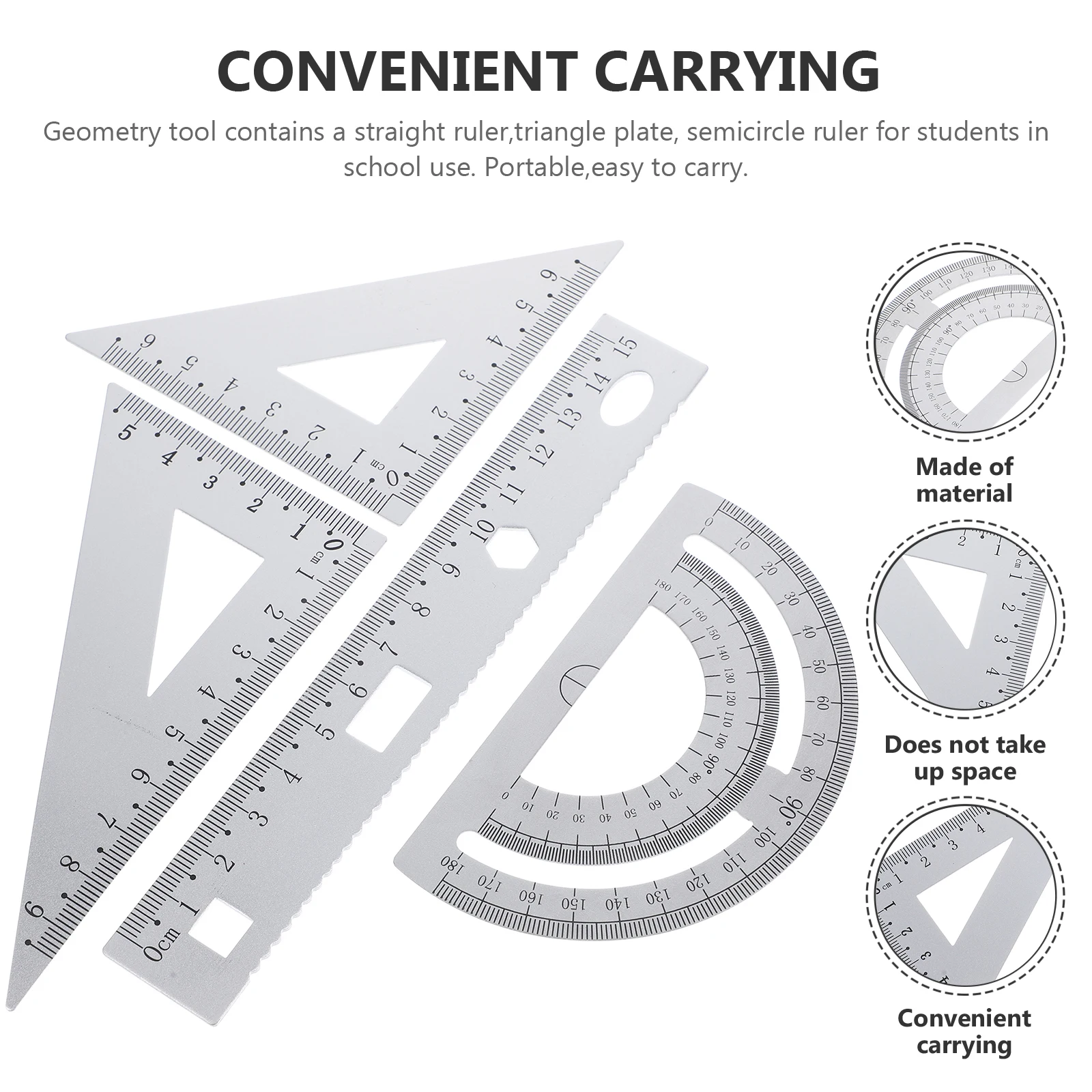 

4pcs Metal Ruler Set Geometry Tools Triangle Plate Protractor Stationery for Students School Portable Measuring Drafting Tools