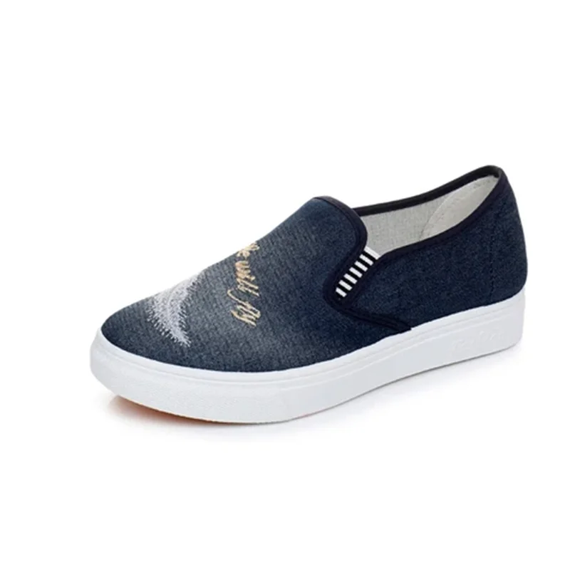 Women Cute Round Toe High Quality Comfort Spring & Summer Slip on Height Increased Shoes Lady Casual Blue Anti Skid Flats A211