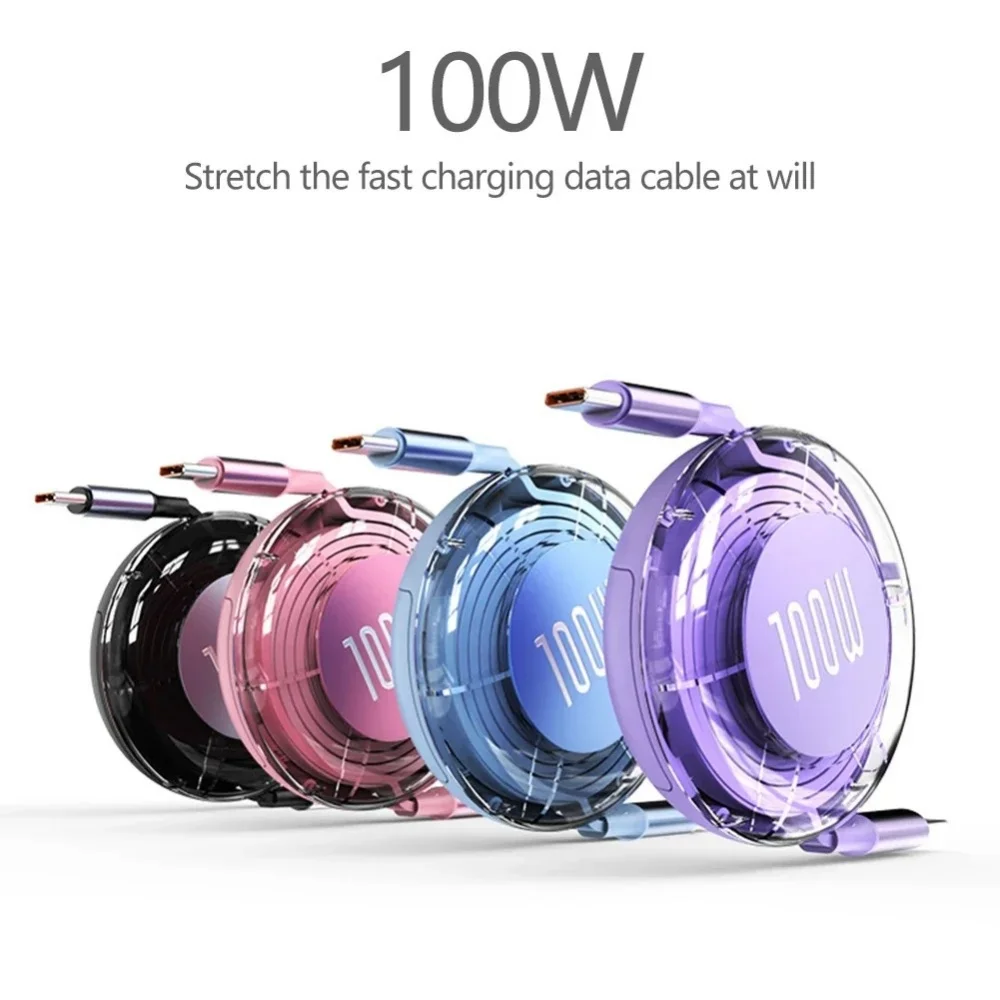 Retractable USB C to USB C Fast Charge Cable PD 100W USB Type C to Type C Fast Charging Cable for iphone 15 Huawei Tablet Laptop