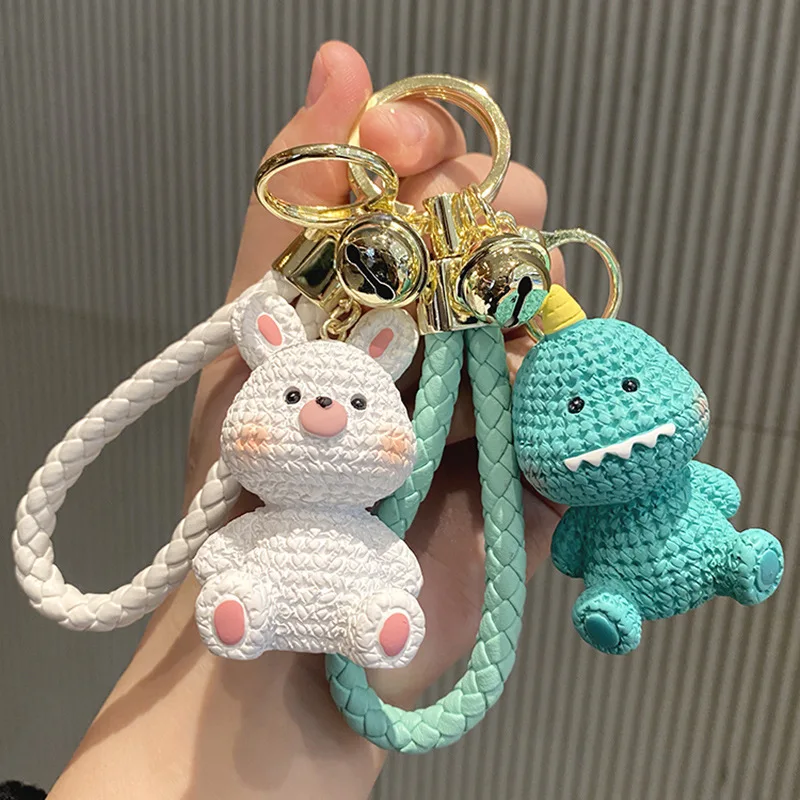 Cute Fashion Resin Small Yellow Duck Key Chain Pendant Creative Wool Bear Couple Schoolbag Ornaments Small Gifts.