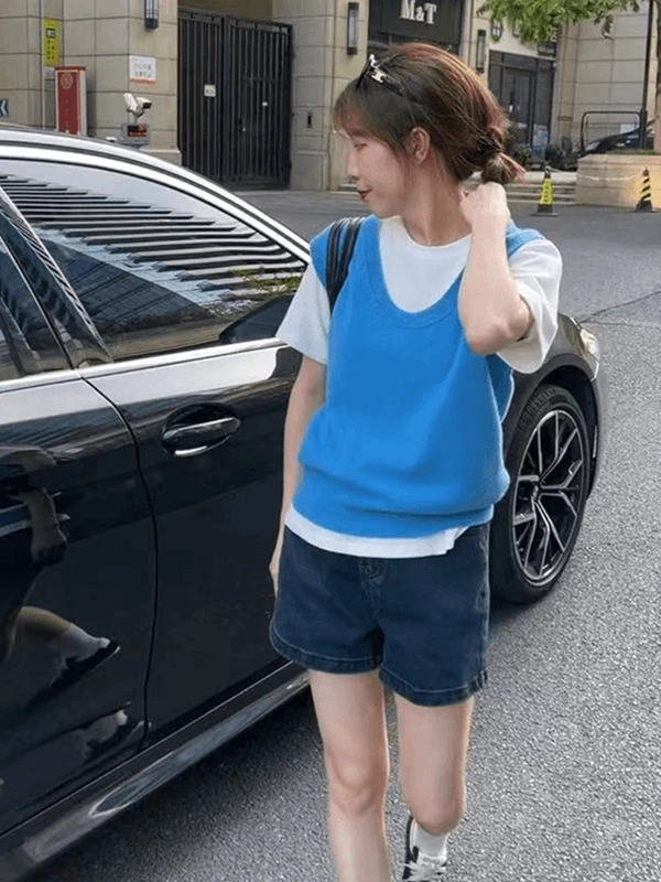 Koreańska dzianinowa kamizelka damska na wiosnę i jesień, nowy, unikalny design, piękny top do warstwowania, modny.