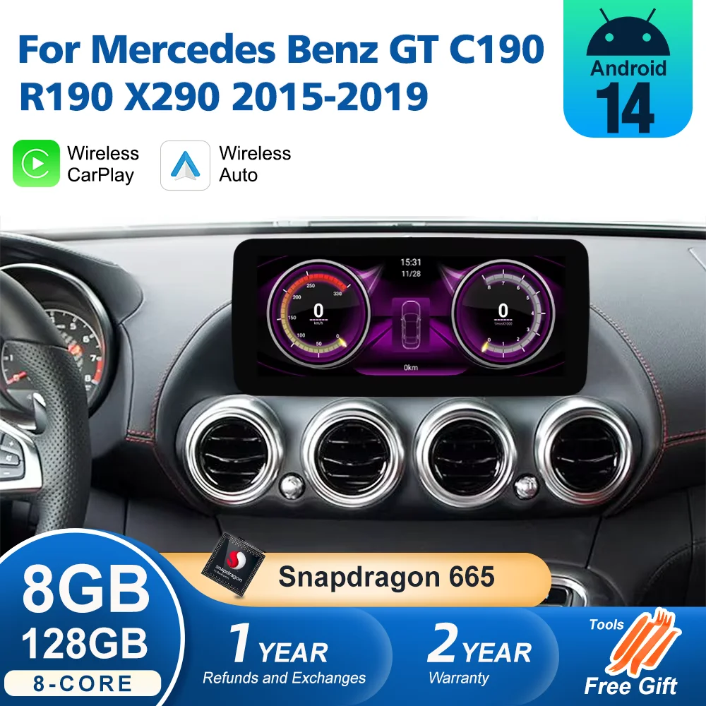 Nunoo Android 14 Wireless Auto CarPlay For Mercedes Benz GT C190 R190 X290 2015-2019 Car Multimedia Navigation GPS 4G WiFi
