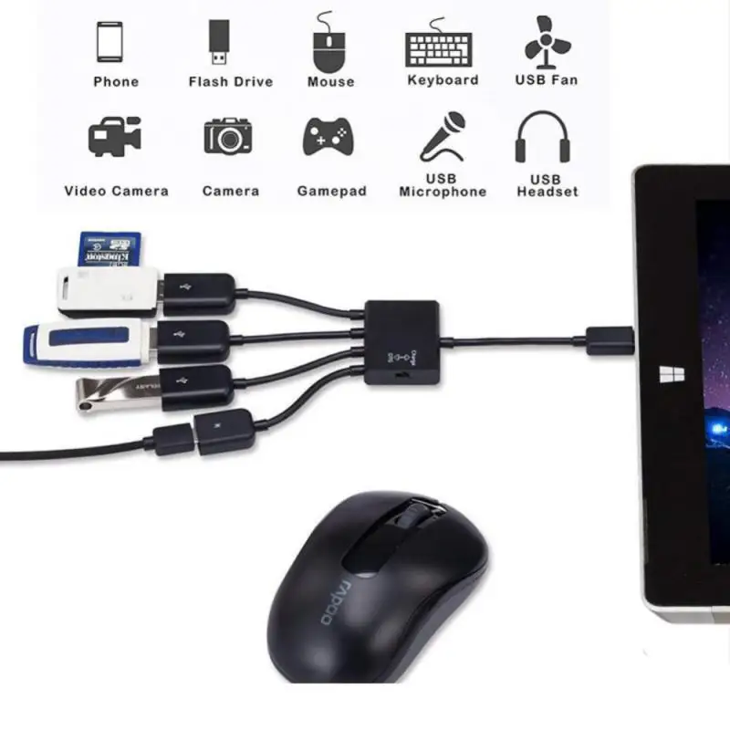 1/2/3PCS 4 Port Micro USB 2.0 HUB 4-IN-1 OTG Hub Power Adapter Cable support simultaneously Charging/data exchange for Android