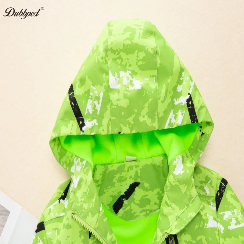 Dubbped Boys Coat Spring Winter Fleece Jacket Boys Windproof Raincoat Children Long Sleeve Hooded Clothes Windbreaker Outerwear