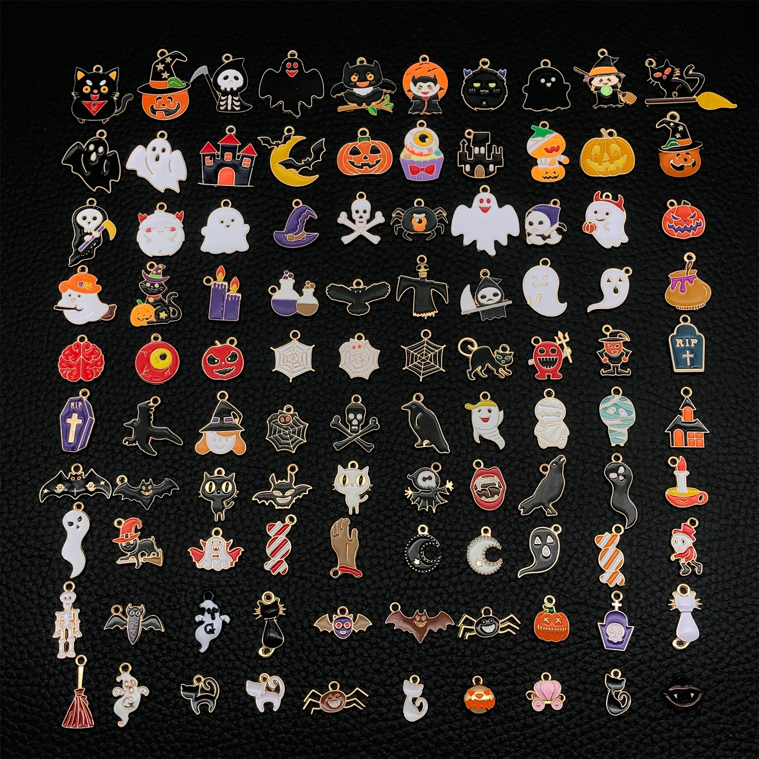 10/100pcs Dripping Zinc Alloy Halloween Bat/Ghost/Spider/Pumpkin Series Charms Pendant DIY Necklace Keychain Jewelry - view 6