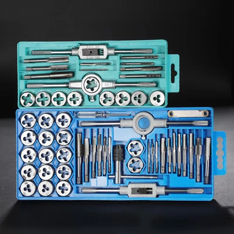 Ensemble de tarauds et filières multifonctionnels 12/20/40 pièces M3-M12 Outils de fabrication de filetage métrique Bouchons Tarauds à main Filetage droit Kit de filetage conique