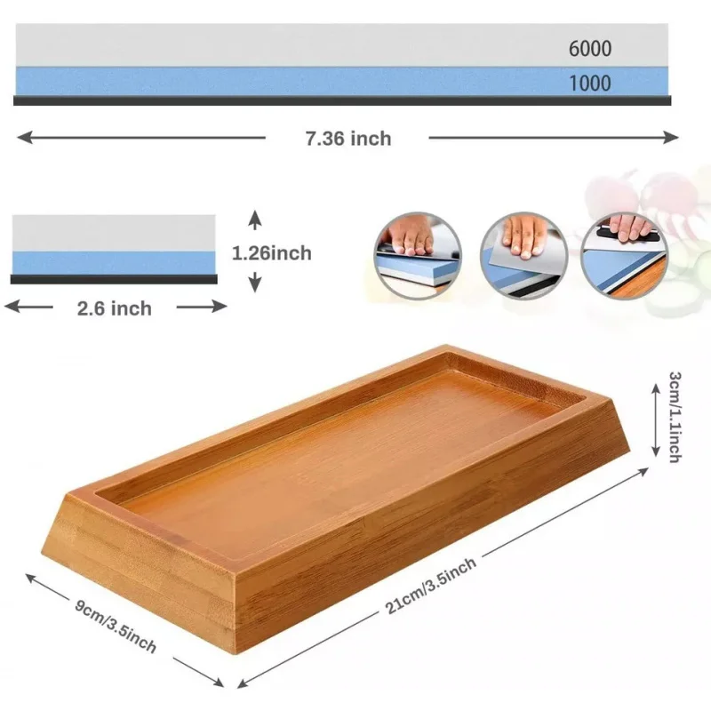 2 Sided Knife Sharpening Stone Set 1000/6000 Grit Whetstone Home Kitchen Diamond Corundum Zirconia Rubber OBM