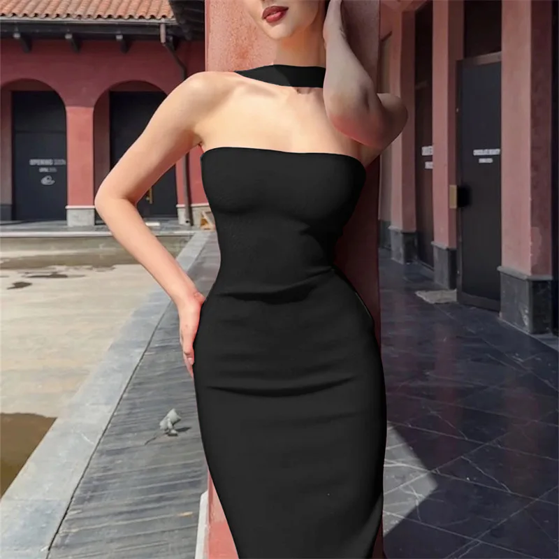

Elegant Fashion Dress Spring Summer Solid Color Slim Fit Fashionable Woman Clothes Sleeveless Backless Mid-waist Long Dresses