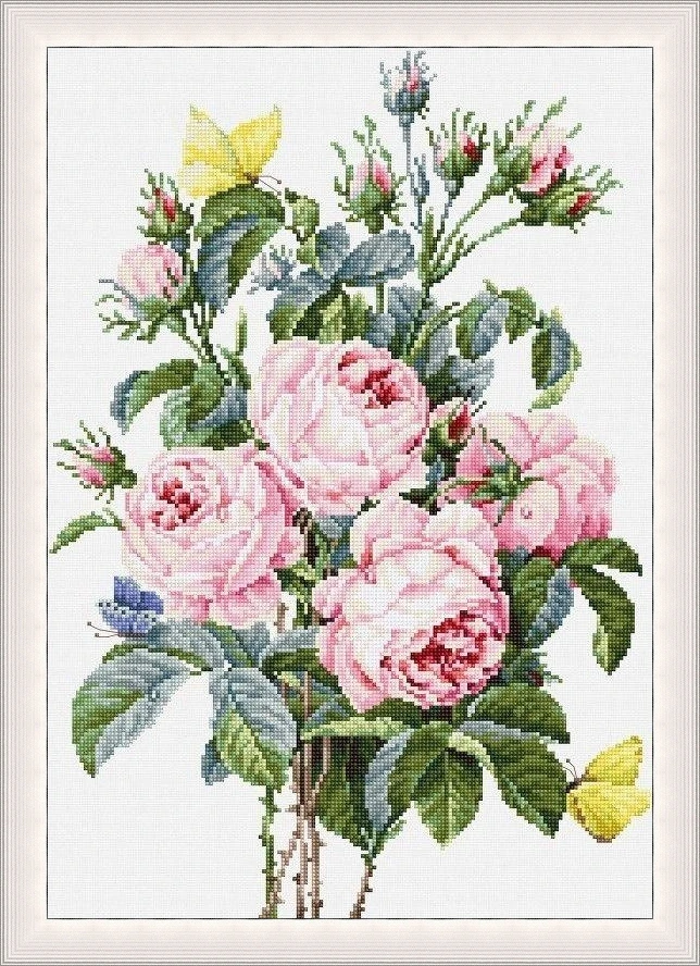 Embroidery Cross Stitch Kits Craft DIY Needlework Cotton Canvas  B2373 A bunch of pink roses 39-51 32CT 28CT Metallic aida