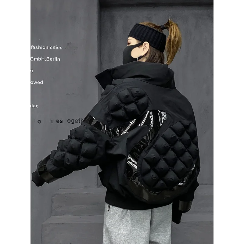 Women's Pineapple Pattern Down Jacket, Stand-up Collar Coat, Three-Dimensional Tide Couples Clothing, European Goods, Winter