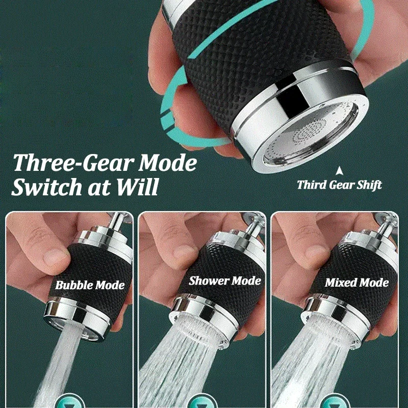 Nowy metalowy aerator do kranu kuchennego Uniwersalny obrót 3 tryby Opryskiwacz Filtr Dyfuzor Dysza oszczędzająca wodę Przedłużacz kranu zapobiegający rozpryskiwaniu — zdjęcie 5