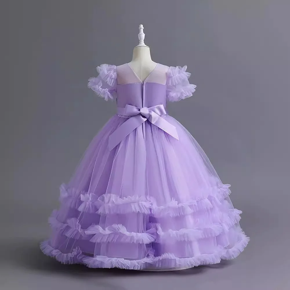 Abiti da ragazza di fiore per bambini con abito da ballo personalizzato Appliques Abiti da festa di compleanno per principessa in tulle