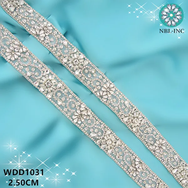 

(5 yards) Wholesale rhinestone crystal applique trim iron on bridal beaded trim iron on for wedding dress WDD1031