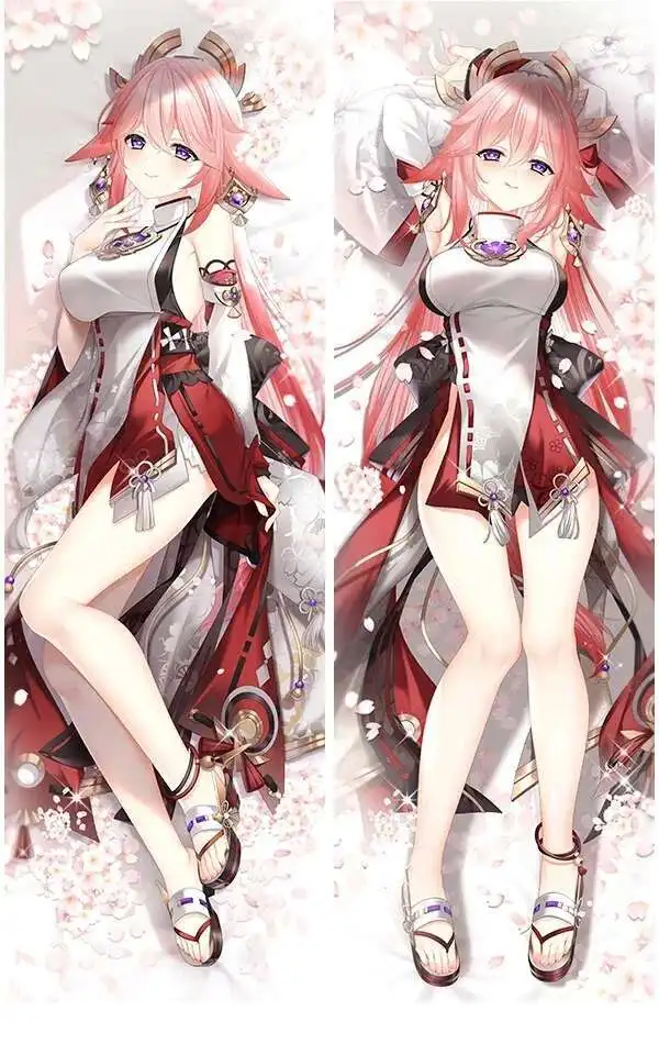 أنيمي جينشين تأثير Inazuma Yae Miko Dakimakura كيس وسادة Otaku Waifu Peakin كامل الجسم 50*160 سنتيمتر رمي المخدة تأثيري هدية