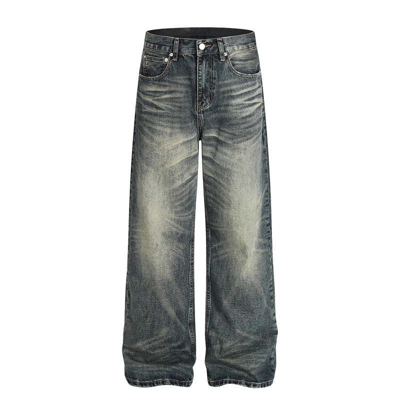 

American Style Vintage Washed Straight Leg Jeans Men's Dirtyfit Flared Long Trousers Casual Loose Fit Denim Jeans