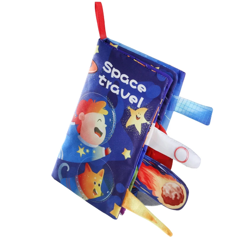 Libro de tela de educación temprana para bebé, rompecabezas de juguete de 4 páginas, serie de exploración espacial, interacción entre padres e hijos, regalo de cumpleaños