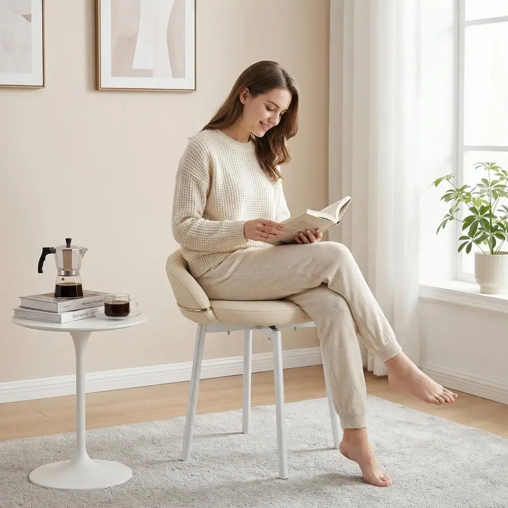 Gold Metal Leg Vanity Chair with Unique Backrest, Stable Armless Makeup Stool, Easy Assembly for Bedroom Nail Salon Home Decor
