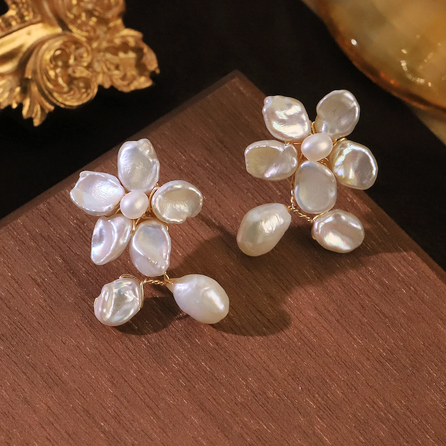 Genuine Baroque Freshwater Pearl Flower Earring for Women Daily Wedding Gift Original Design Handmade Woven Earring Fashion Jewe view 3