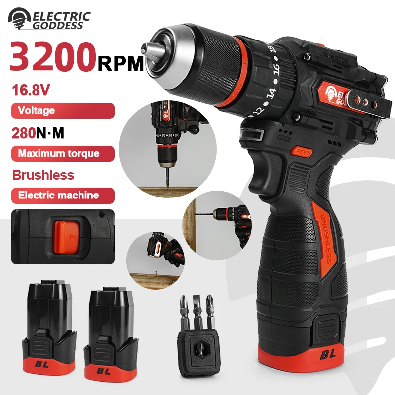 

EG 20+3 Torque Brushless Electric Drill Tapping With Battery Cordless Drill Metal Ratchet Chuck Electric Driver Power Tools Sets