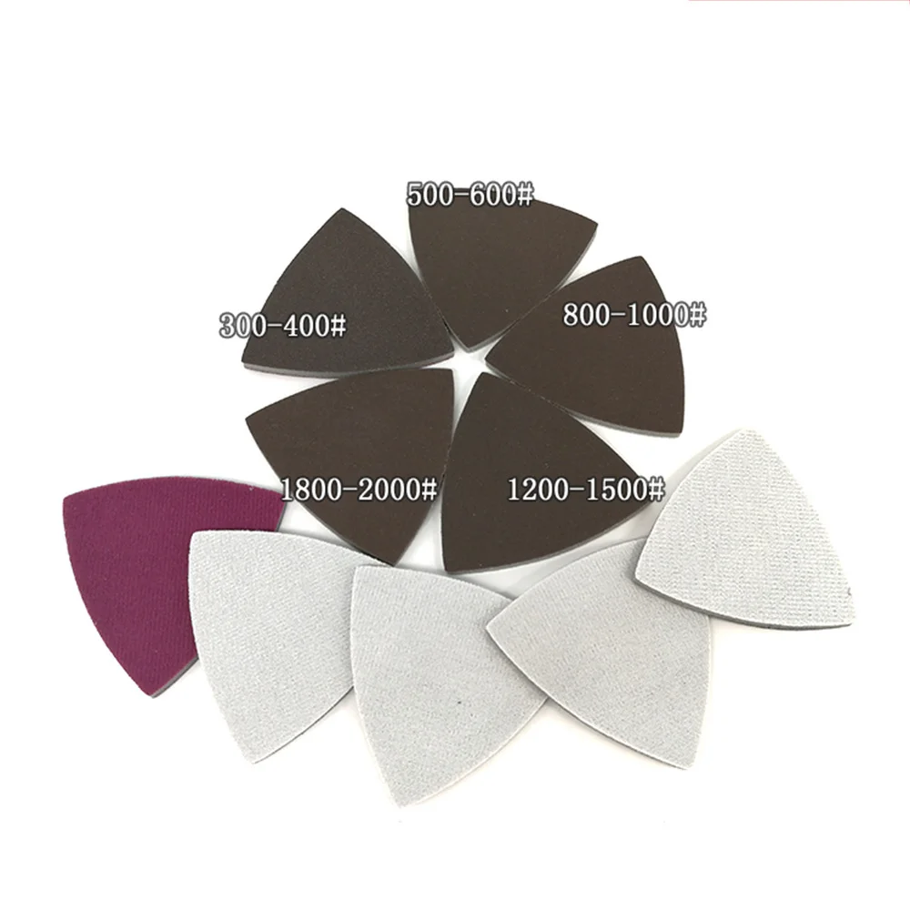 90*90*90มม.ฟองน้ำขัดสีแดงแผ่นสามเหลี่ยมกระดาษทราย Hook & Loop 300-2000 Grit Abrasive แผ่นขัดสำหรับไม้โลหะขัด