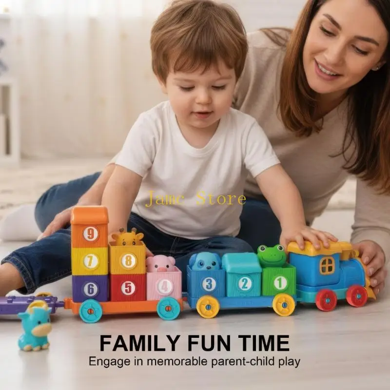 LX0B Kids Learning Train Toy Farm Animal Numbered Block Matching Sorting Activity Toy