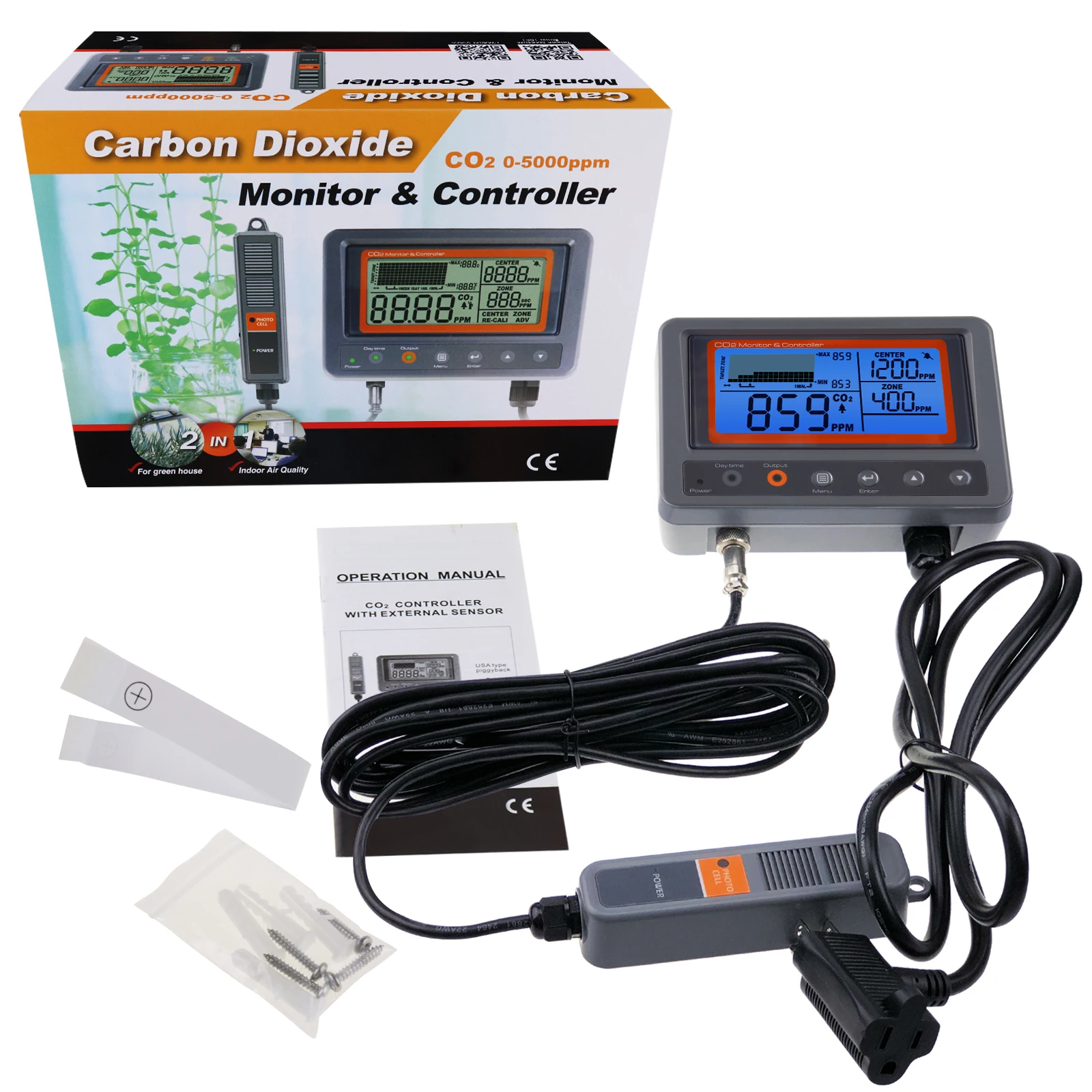 Digital Wallmount Carbon Dioxide CO2 Controller IAQ Monitor Relay Function And NDIR Sensing Probe For Green House Home Office