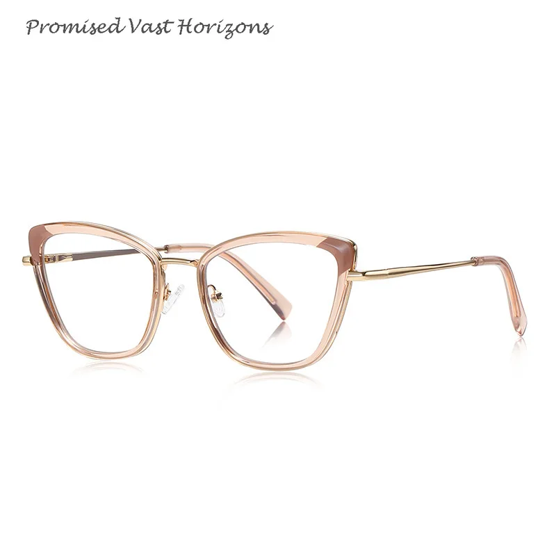 Montatura in acciaio inossidabile alla moda laminata in due colori TR Rim Dual Tone Anti luce blu Lente Plano per donna Montatura per occhiali miopia