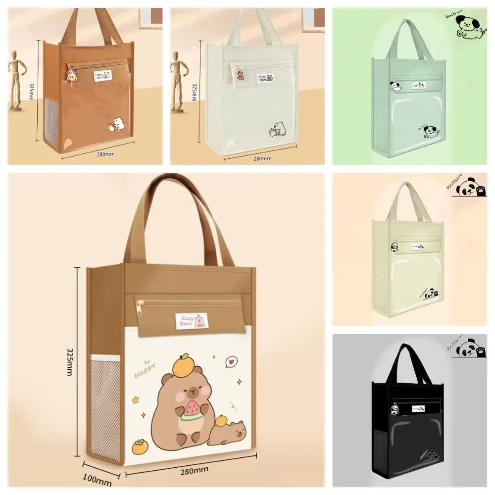 Astronaut Capybara Tutoring Bag Cartoon Side Mesh Pocket Canvas Tote Bags Partition Storage Lightweight Kids Document Bag