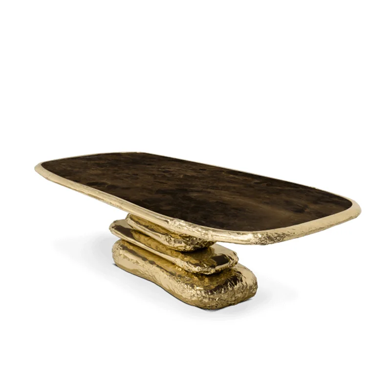 *Luxury Design Classic Antique Dinning Table - Brass Golden Marble Top Customized to Enhance Dining Room Aesthetics