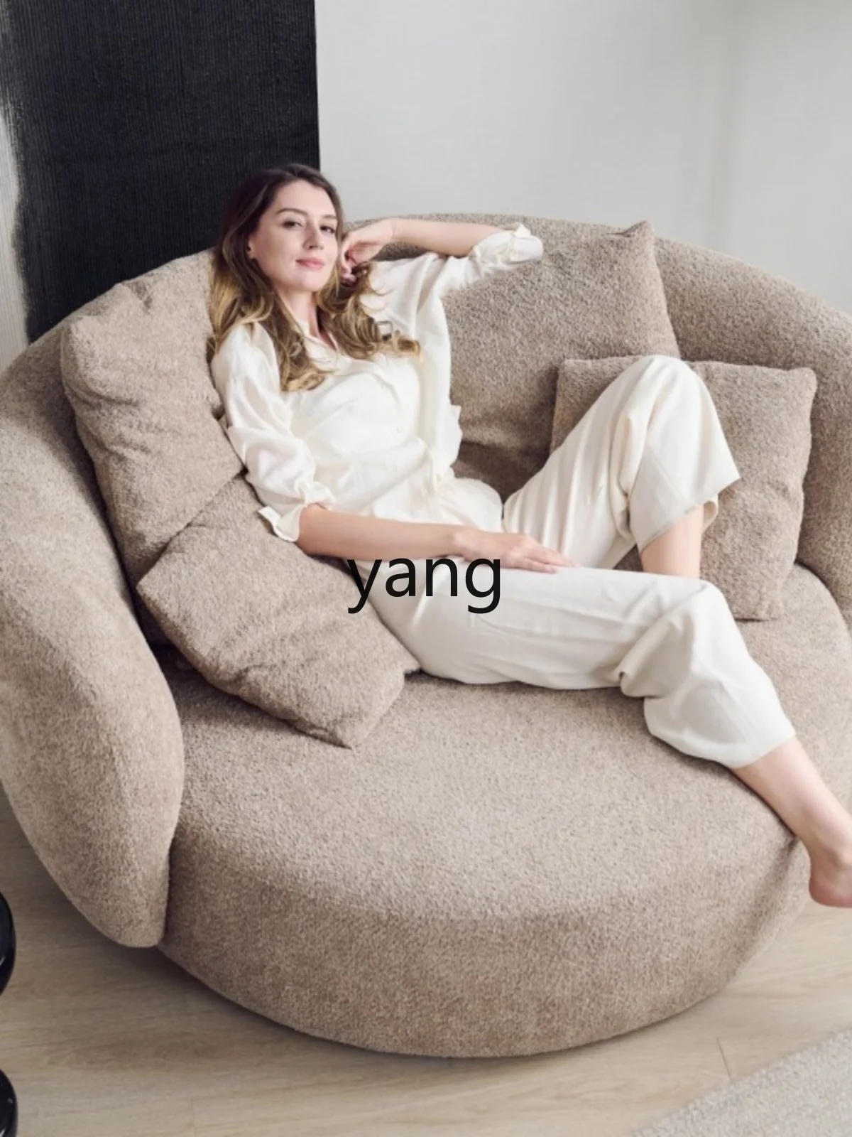 Yjq Simple Cream Style Single Dumpling Sofa Lambswool Lazy round Casual Fabric Sofa