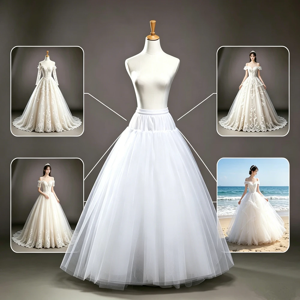 Fluffy 4 6 8 Layers Boneles Petticoat Wedding Dress Tulle Crinoline Bridal Ball Gown Underskirt Lined Skirt Party Dress Cosplay