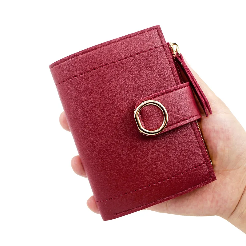 New Women's Wallet Simple Solid Color Short Zipper Buckle Wallet Clutch Bag ID Card Holder