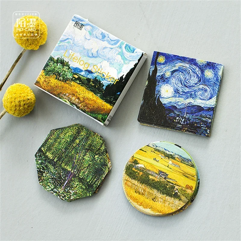 45Pieces Boxed Stickers Van Gogh Creative Retro literary Handbook album decorative stickers seal stickers Scrapbook cut 4CM