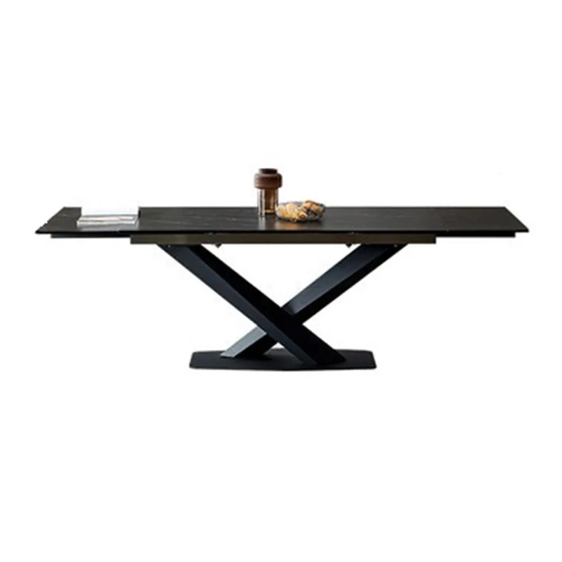 

Retractable push-pull rock slab dining table folding and stretching rectangular extended table