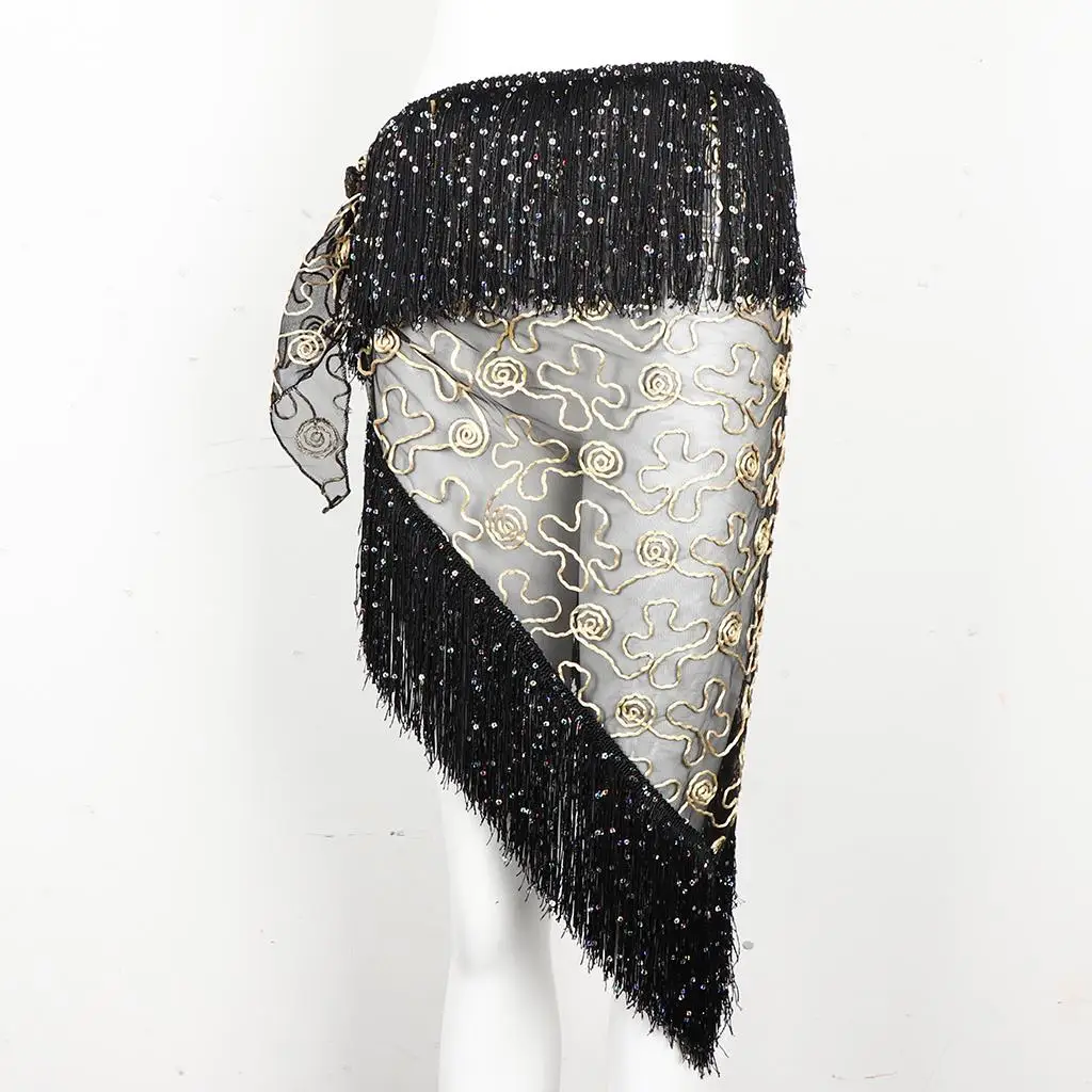 Belly Dance Costume Skirt Sequin Tassel Hip Scarf Triangle Wrap Dance Accessory for Women Performance