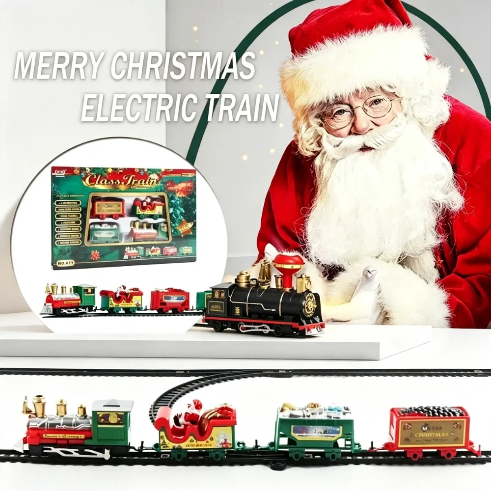 Electric Christmas Train Toy Set with Light Sound Train Track Set DIY Railway Tracks Educational Toys for Kids Party Xmas Gifts