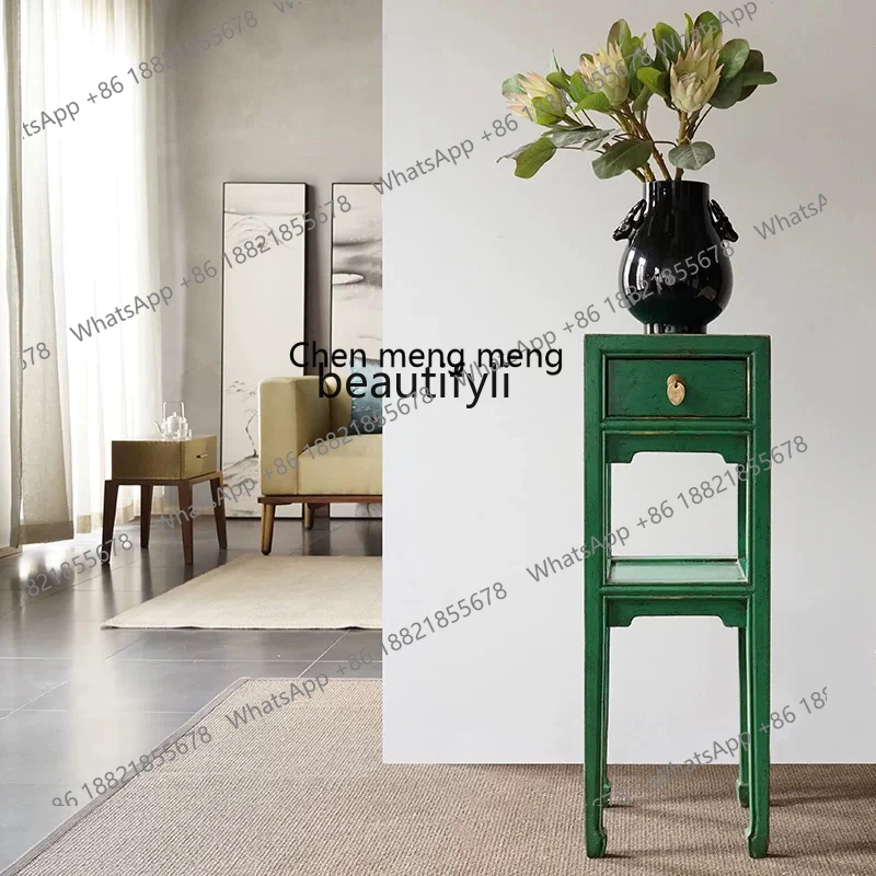 Neoclassical retro living room corner balcony solid wood flower rack rack new Chinese style