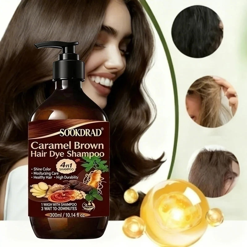 CaramelBrownHairDyeShampoo,4-in-1Nourishing,FastColoring,ForAllHairTypes