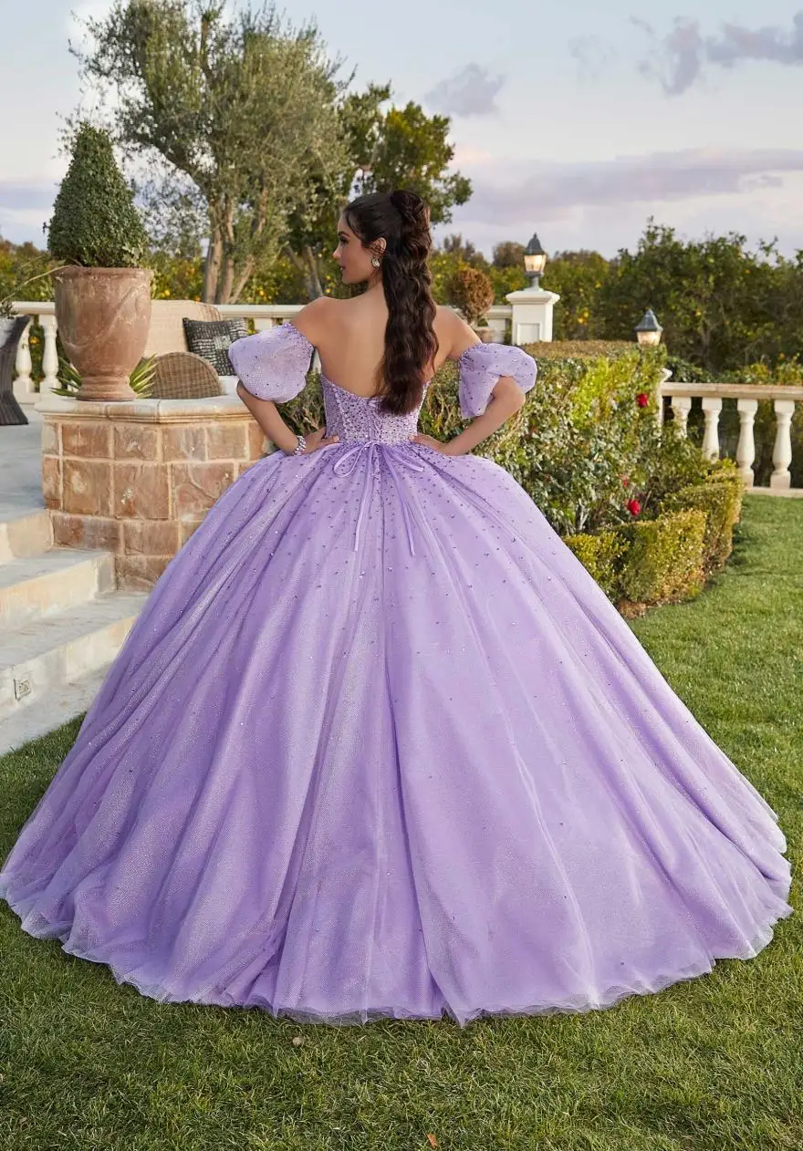 LorstudNavy-Robe de Quinceanera à manches bouffantes avec perles, robe de Rhchérie, robe éducative, robe Sweet 15 16, YQD127, 2024