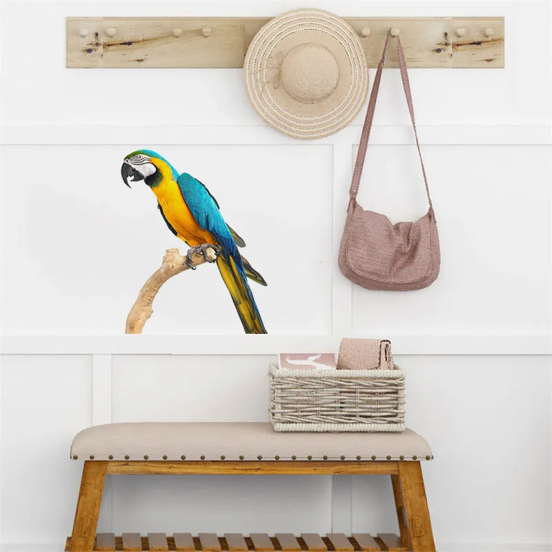 M424 Exquisite Hand Painted Color Parrot Wall Sticker Home Decoration Decals for Bedroom Kitchen Living Room Walls Decor