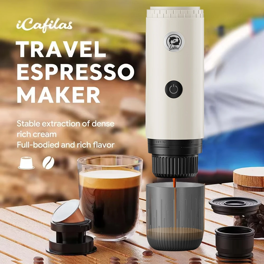 Cafetera Espresso portátil de viaje para coche y hogar, cafetera para acampar, cápsula en polvo 2 en 1, Nespresso o Dolce Gusto