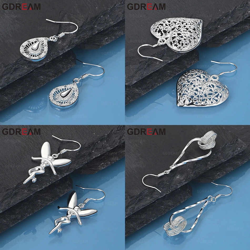 

GDREAM 925 Sterling Silver Hollow Half Heart Pattern Earrings Cute Women'S Unique Accessories Party Jewelry