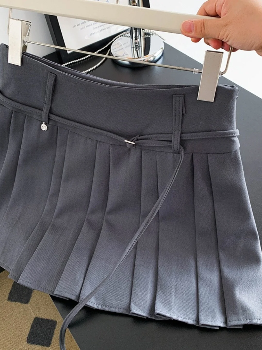 

High Waist A-Line Skirt Suit Korean College Sle Pleated f-length Courtly Wind Spring Autumn Women's Faion Elastic Waist