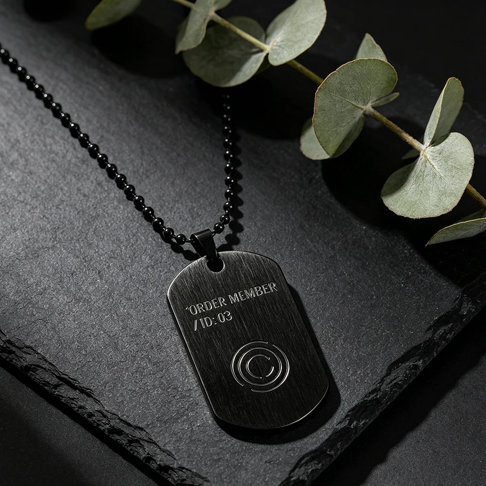 Black Engraved Dog Tag Pendant Necklace Order Member ID Tag Bead Chain Minimalist Tactical Streetwear Jewelry
